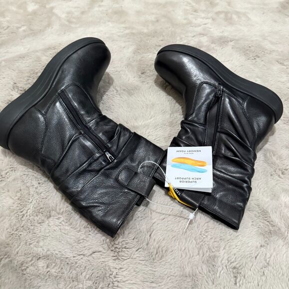 NWT Strive Fleur Leather Boots Black Women’s Size 7 Arch Support Comfort‎ Winter - Picture 1 of 13